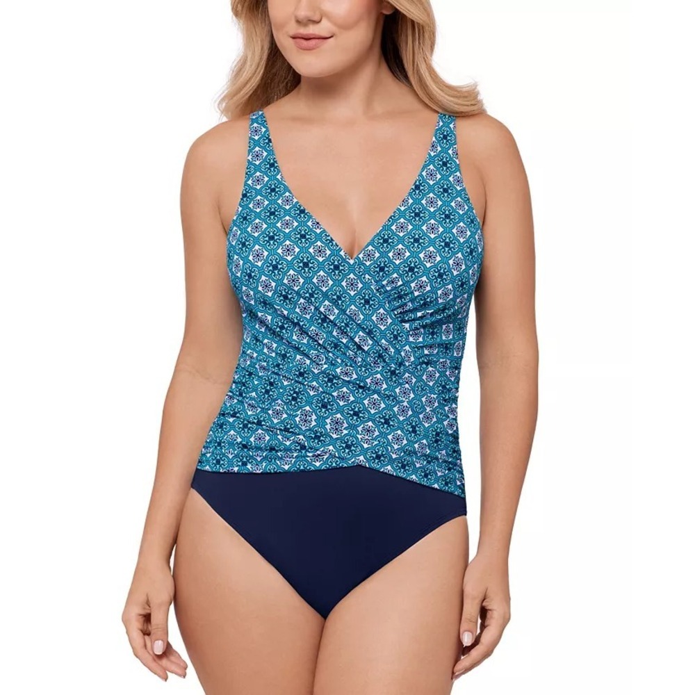 Swim Solutions Womens Size 14 Surplice Tummy-Control One-Piece Swimsuit $86 1940